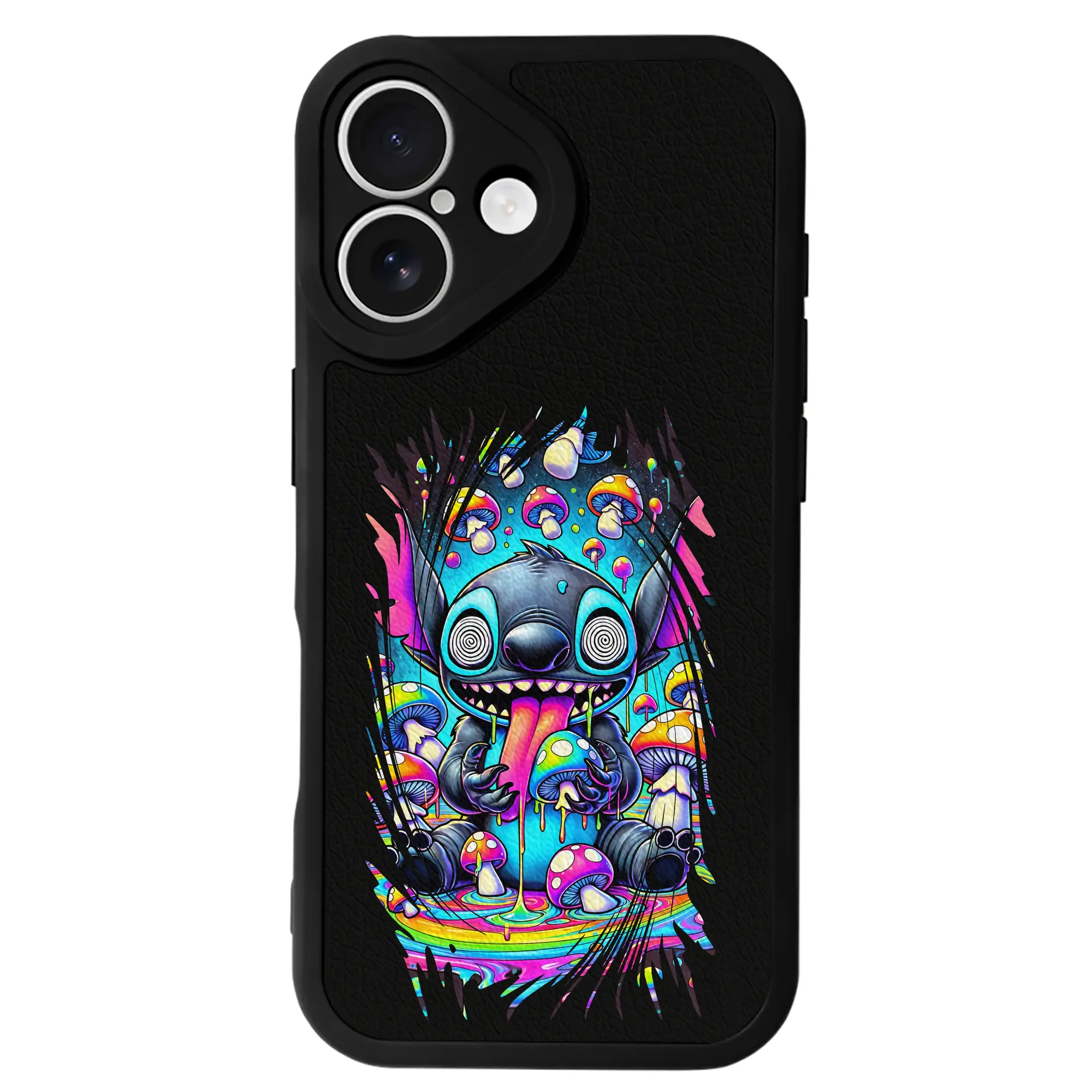 リロ＆スティッチ グッズ スティッチ - IPhone 16シリーズ対応 ・ シリコンスマホケース ・ レザー調 ・ 高精度フィット ・ 耐衝撃 ・ ワイヤレス充電対応 ・ 精密カット